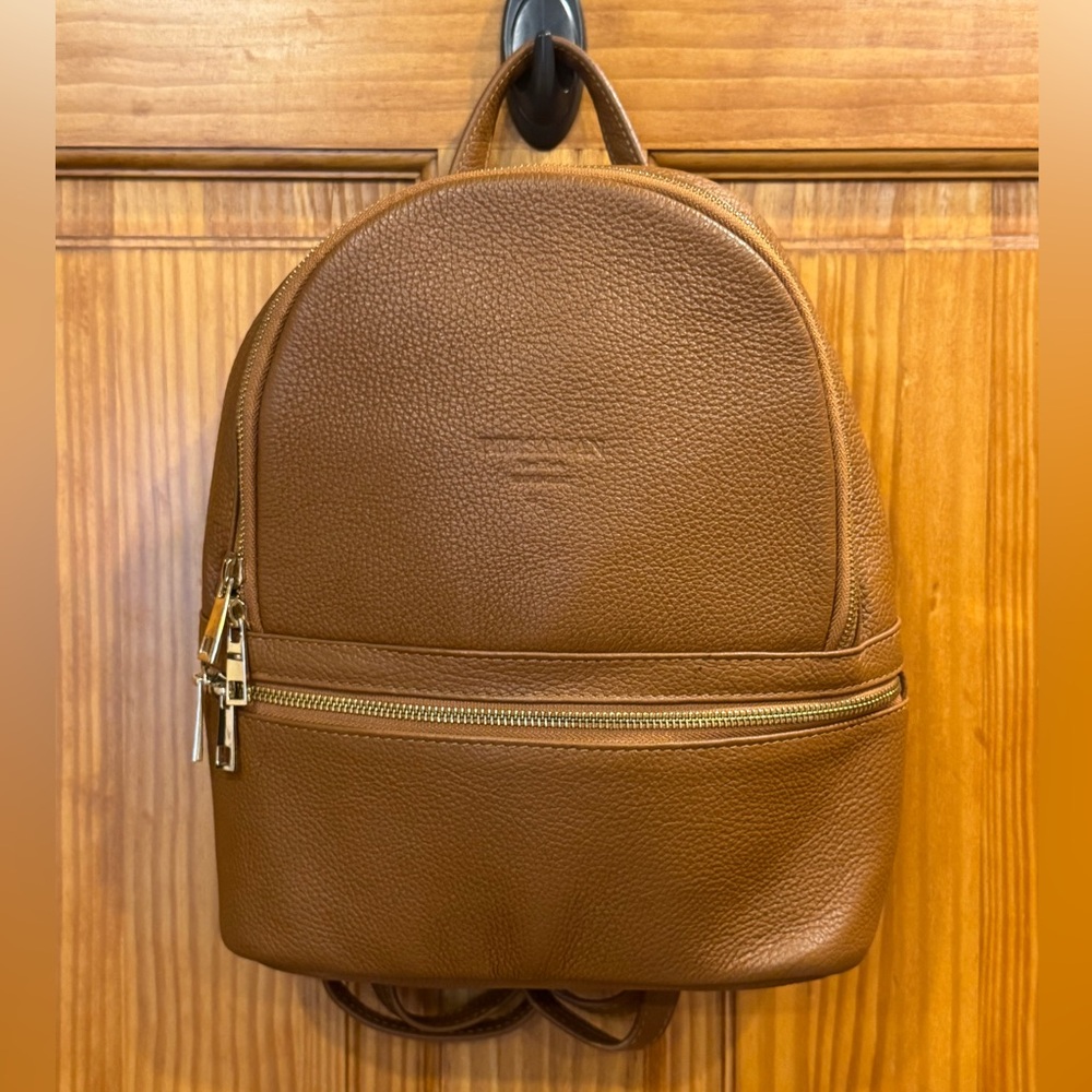Borse in Pelle Made in Italy Genuine Pebbled Leather Backpack Terracotta Brown